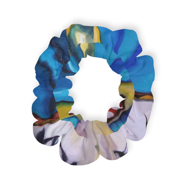 Blue Abstract Floral Scrunchie – Colorful Marble Hair Accessory