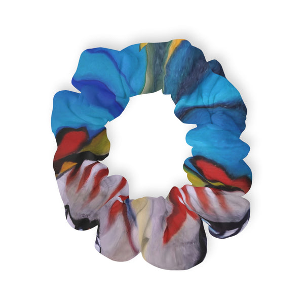 Blue Abstract Floral Scrunchie – Colorful Marble Hair Accessory