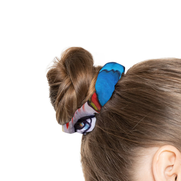 Blue Abstract Floral Scrunchie – Colorful Marble Hair Accessory