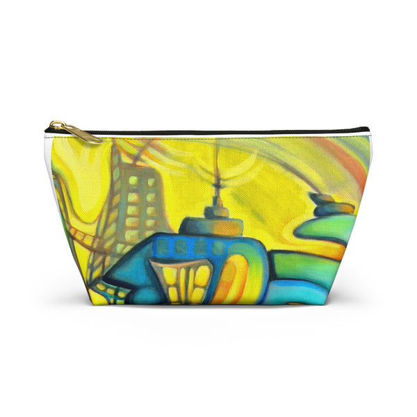 Vibrant Sunset Abstract Accessory Pouch — Colorful UFO Art T-Bottom Cosmetic Bag