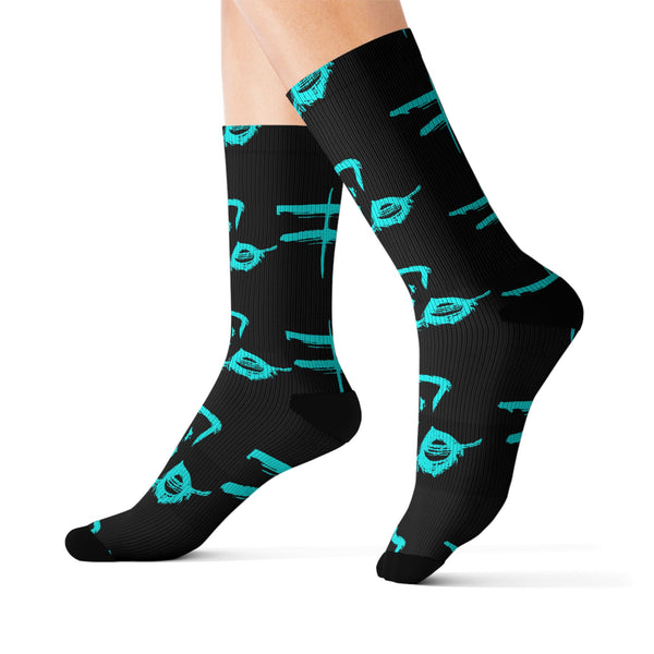 Calcetines sublimados de grafiti de neón — Calcetines de estilo callejero negros y verde azulado