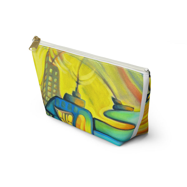 Vibrant Sunset Abstract Accessory Pouch — Colorful UFO Art T-Bottom Cosmetic Bag