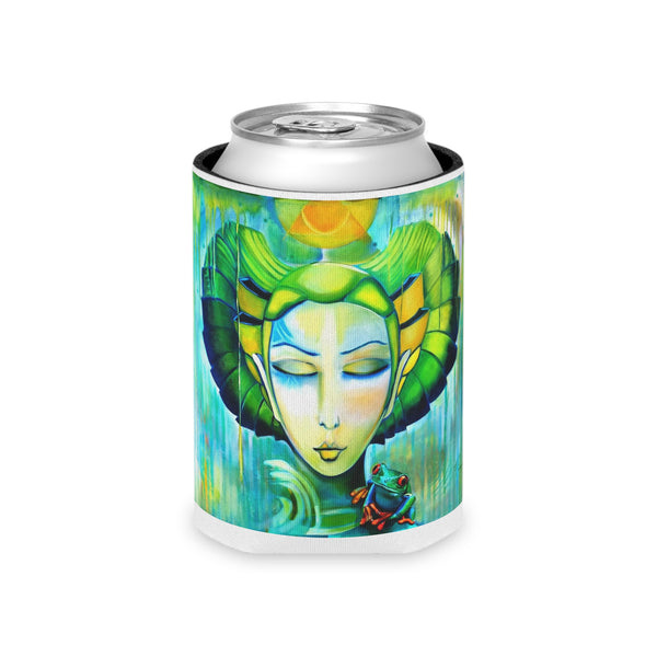 Enfriador de latas — Enfriador de latas con diseño de Diosa Verde y Rana