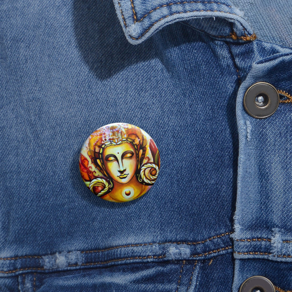 Buddha Art Pin Button — Spiritual Meditation Badge for Jackets & Bags