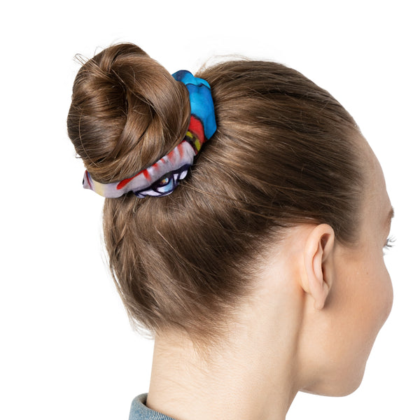 Blue Abstract Floral Scrunchie – Colorful Marble Hair Accessory